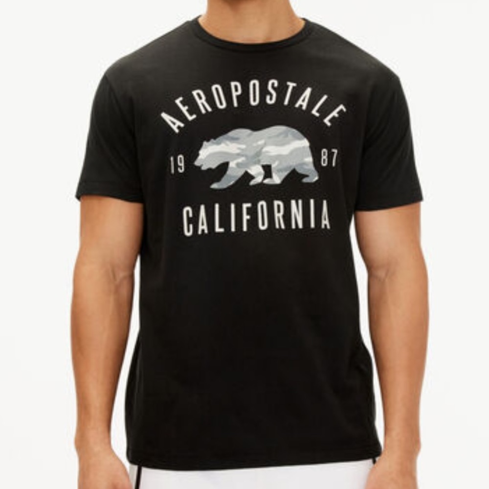 Aeropostale Men’s Short Sleeve Black California 1987 Camo Bear T-Shirt S…